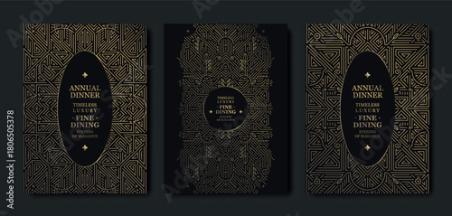 Luxury background, geometric Art Deco pattern, elegant gold line art, Gatsby border for premium gala designs. Modern vector template, VIP invitations, posters, covers, prestige event branding.