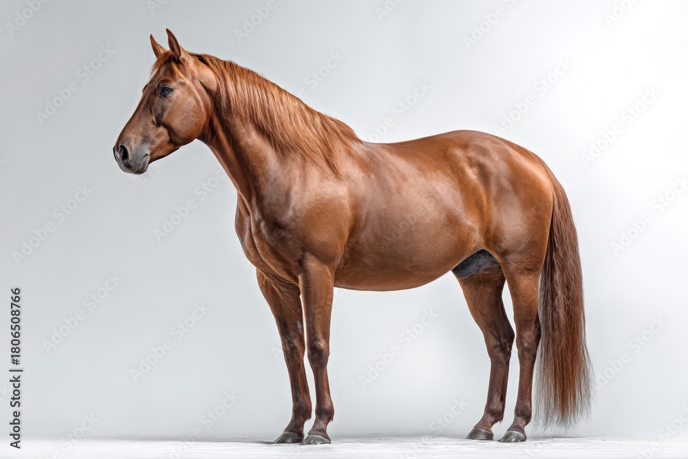 Obraz premium Beautiful horse stands gracefully in side view with glossy mane