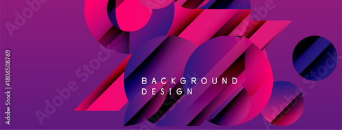 Abstract geometric shapes, vibrant pinks, purples create dynamic background. Modern design elements suggest innovation, energy.