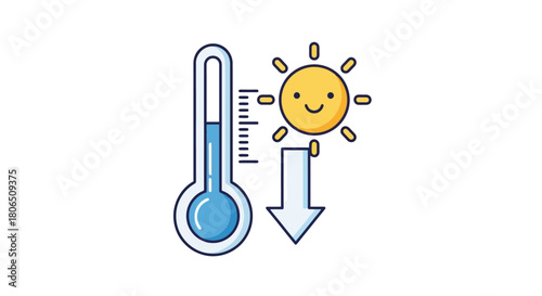 Thermometer and sun illustration showing a decrease in temperature, symbolizing cooler weather
