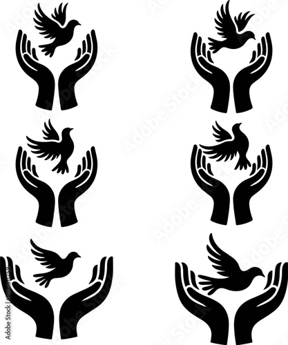 Human Rights And Community Unity Symbols Diverse People Protestors Banner Heart Symbol Hands Releasing Dove Minimalist Flat Design Element Pack For Infographics Websites Apps And Awareness day hand
