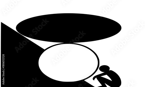 Man Crushed by Heavy Weight Symbolizing Stress or Burden, Depression and Mental Health Concept Black and White Abstract Vector Icon