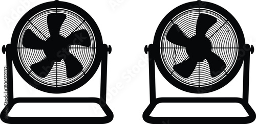 Two black silhouette fans facing forward simple graphic design illustration