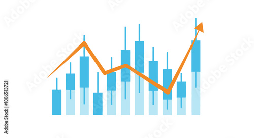 Financial Chart with Fluctuating Blue Bars and Ascending Orange Trend Line Depicting Economic