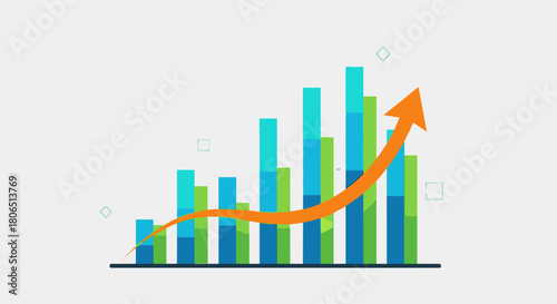 Colorful bar graph visualizing upward trending growth and positive business performance indicator