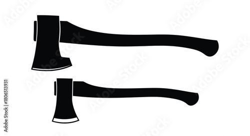 Two black silhouette axes displayed on a plain white background