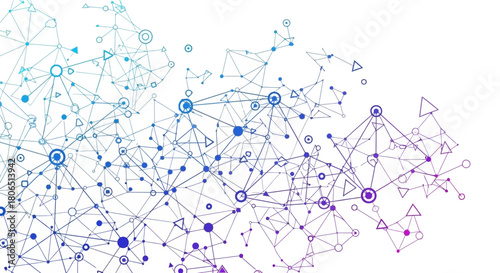 Intricate network illustration with geometric shapes, blue to violet gradient, modern connectivity
