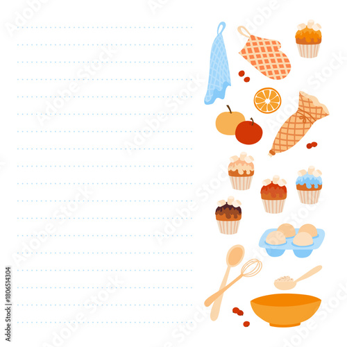 Cookbook page. Baked goods and desserts checklist card. Vector illustration.