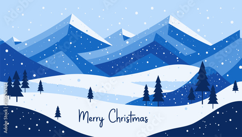 A serene winter landscape with snow covered mountains and evergreen trees celebrating the joyful spirit of christmas season
