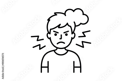 A person expresses anger with facial expressions and radiating lines.