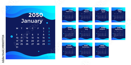 2050 Calendar  Modern Blue Gradient Design Layout