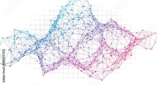 Complex network visualization with dynamic coloration showing interconnected data points on a