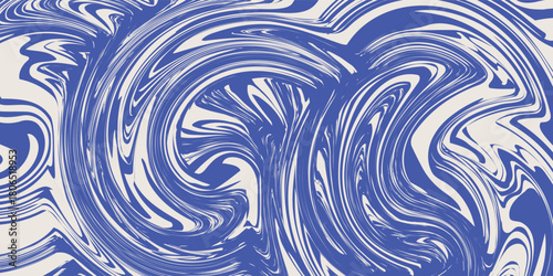 Blue wavy lines abstract background. Trendy psychedelic retro style backdrop. Waves, swirl and twirl pattern. Twisted distorted vector texture. Y2k aesthetic design. eps 10