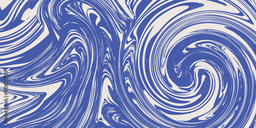 Blue wavy lines abstract background. Trendy psychedelic retro style backdrop. Waves, swirl and twirl pattern. Twisted distorted vector texture.