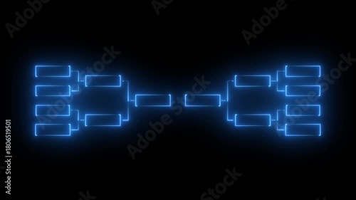 32 team tournament bracket championship template by glowing neon effect animation isolated on black background. Championship bracket schedule for soccer, football, basketball, baseball or tennis.