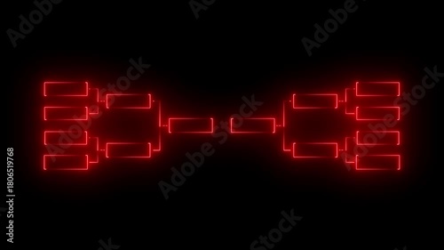 32 team tournament bracket championship template by glowing neon effect animation isolated on black background. Championship bracket schedule for soccer, football, basketball, baseball or tennis.