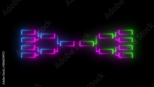 32 team tournament bracket championship template by glowing neon effect animation isolated on black background. Championship bracket schedule for soccer, football, basketball, baseball or tennis.