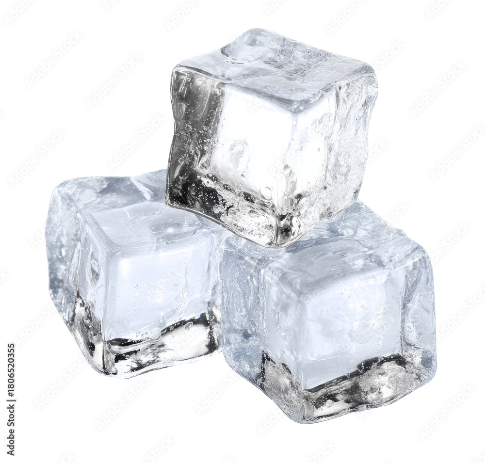 Obraz premium three ice cubes stacked on white background