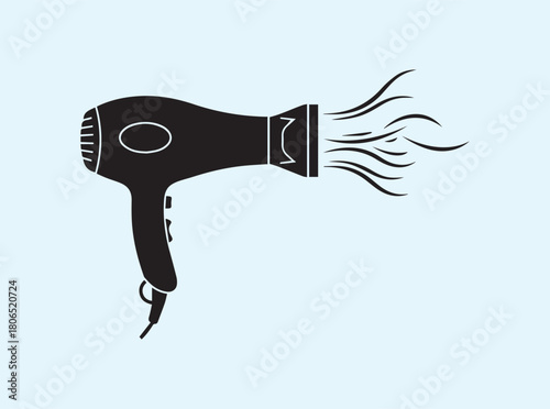 Solid Black Line Art Hair Dryer with Dynamic Motion Effect
