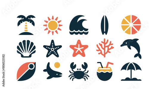 Shell and starfish minimal icon set vector illustration, easily editable. 