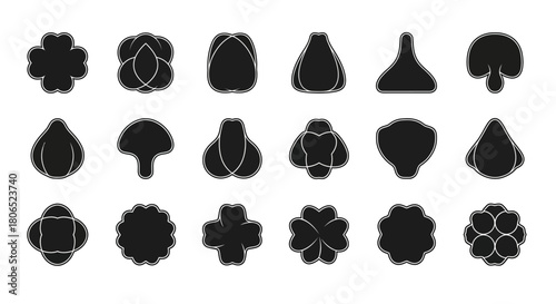 Monochrome silhouettes showcasing diverse abstract floral and geometric shapes collection