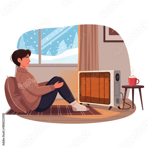 Stay cozy indoors during winter with a hot drink and radiant heater