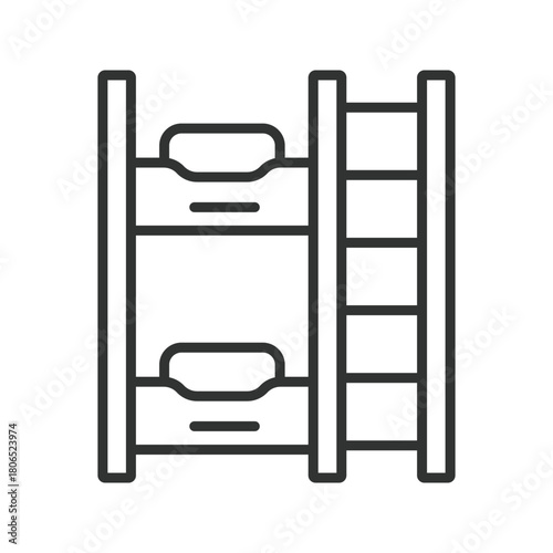 Bunk bed icon in line design. bunk bed, double bed, kids bed, children furniture, bedroom unit, home interior, sleep zone on white background vector. bunk bed editable stroke icon