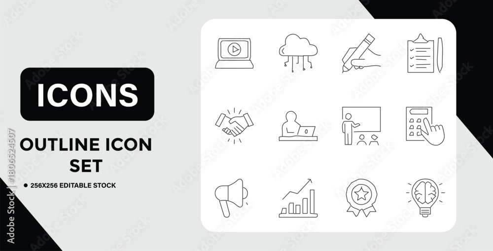 Fototapeta premium Outline Icon Set Business Education and Technology Related Vector Icons