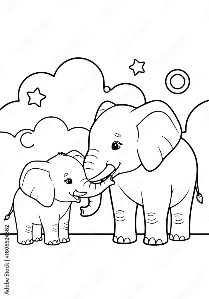 Naklejka premium mother elephant and baby. coloring book