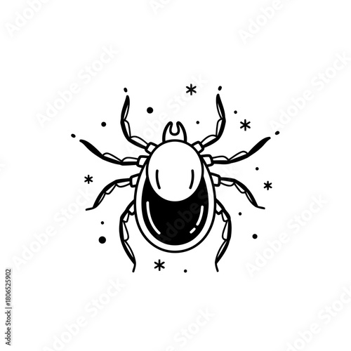 Black and white illustration of a tick isolated on perfect for health and pest control related designs