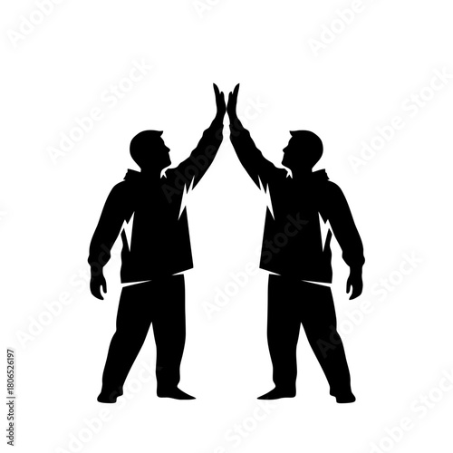 Illustration of two people giving high five isolated on for use in various designs and projects