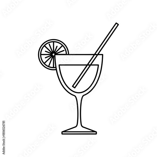 Refreshing cocktail with a lime slice and straw isolated on a simple and elegant line art design