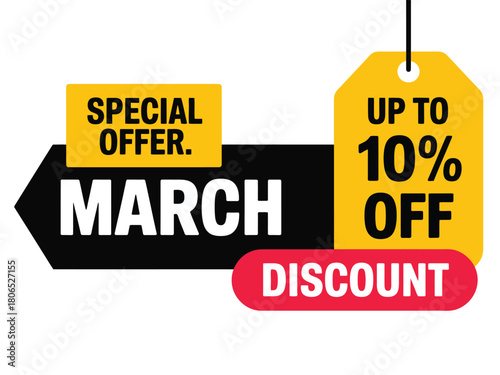 Special March discount offer with up to 10% off, promoting sales and savings.