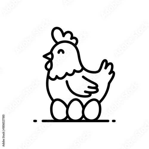 A cute chicken with eggs isolated on, showcasing a charming farm animal in a delightful and simple line art style
