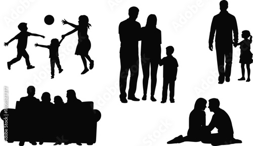 Silhouette of father walking with young son holding hands, family love, parenting, togetherness, bonding, care, unity, outdoor relationship