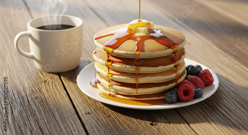American pancakes with maple syrup
