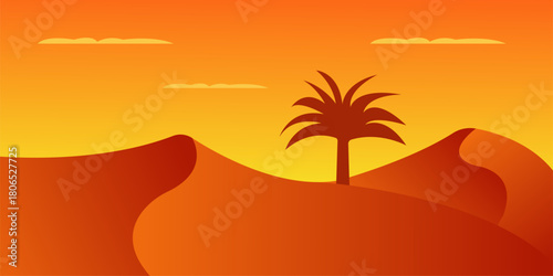 Desert Landscape  Flat Design Sunset Vector Art