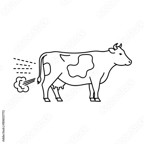 Illustration of a farting cow isolated on, representing methane emissions and environmental concerns
