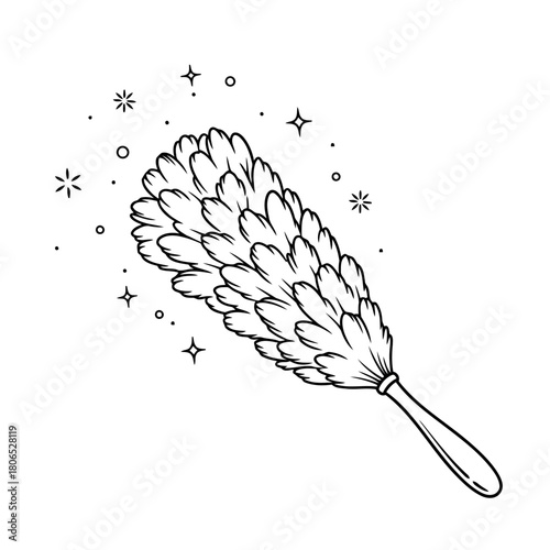 Fluffy feather duster with sparkles isolated on is perfect for cleaning and dusting surfaces in your home