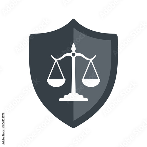 Shield with scales of justice isolated on symbolizing legal protection and security in law enforcement and judiciary system