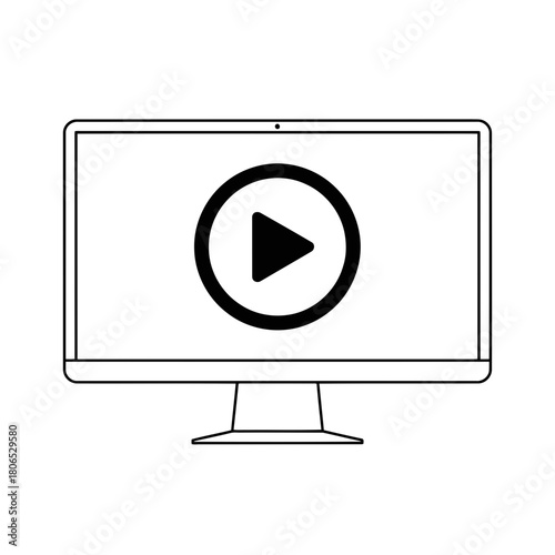 Computer monitor with play button isolated on, a modern device for watching videos and movies online on the internet