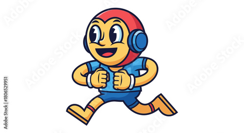 Cartoon character jogging with a smile showcasing joyful movement and energetic vibe