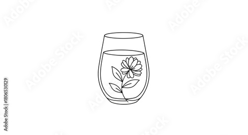Elegant outline drawing featuring a stylized flower delicately placed inside a glass vase