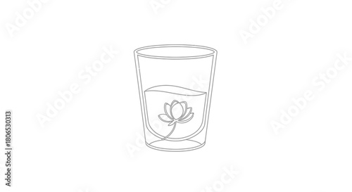 Minimalist representation of water with lotus flower inside the glass outline drawing