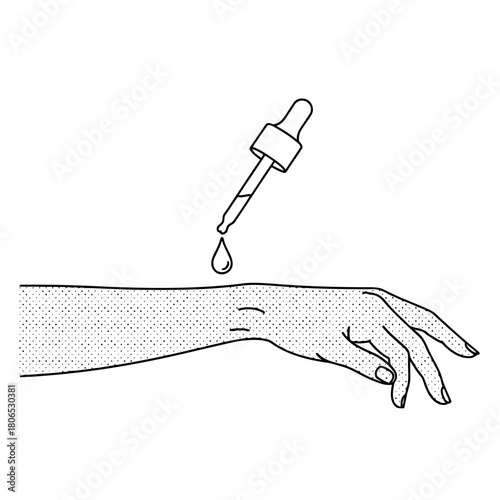 Serum being applied to a hand isolated on to test for allergies or for cosmetic purposes in a dermatology clinic