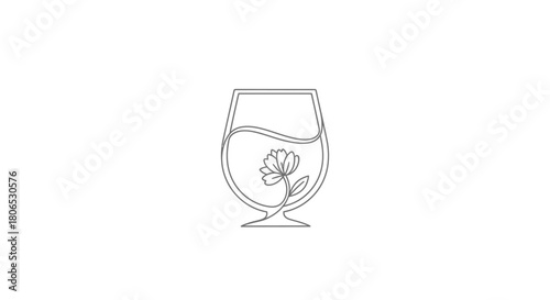 Elegant line art illustration of a flower growing inside a stylized wine glass