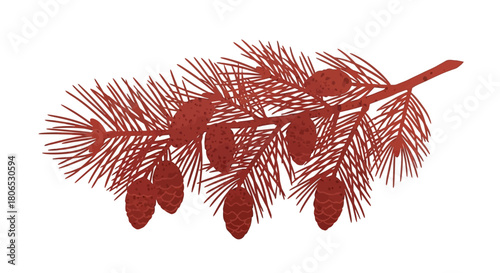 Detailed monochrome illustration of a pine branch with cones displaying the forest elements