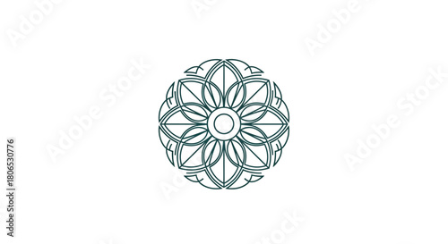 Symmetrical geometric ornament with a floral and circular motif creates an elegant and refined