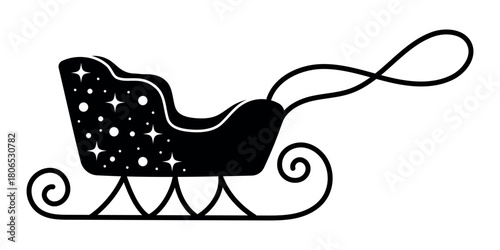 Santa's sleigh silhouette. Festive Christmas holiday graphic for seasonal greeting cards, prints, decor and celebration projects