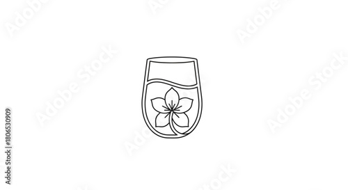 Stylized blossom in a crystal glass simple line art icon for various design applications